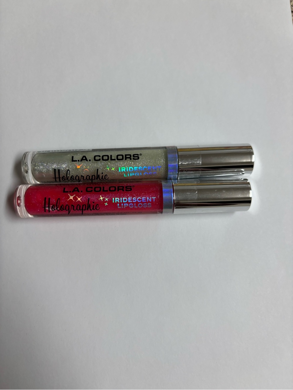 L.A. COLORS Holographic Iridescent Lip Gloss Duo - Clear & Hot Pink